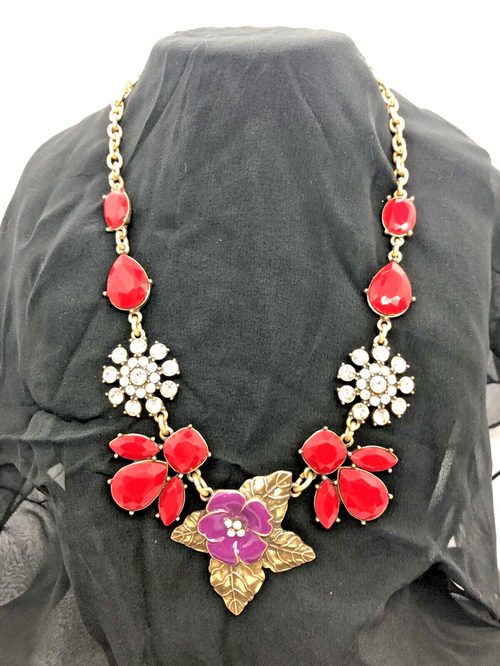 The Delta Box Statement Red Purple Rhinestones Gold-Tone 18-20" Necklace